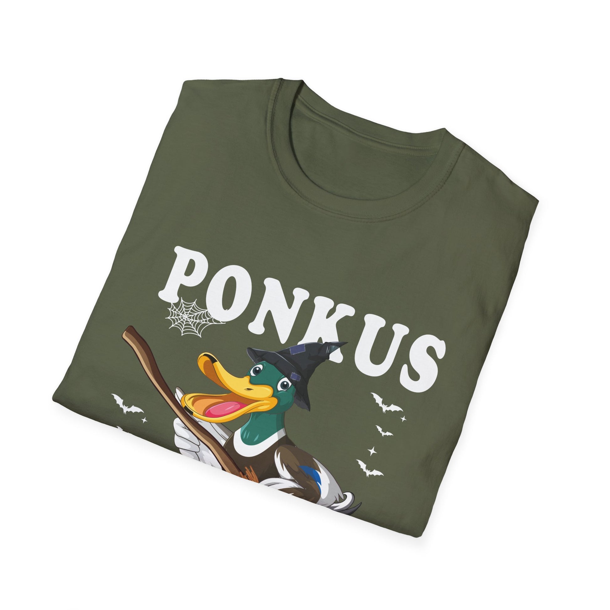 Ponkus Honkus Duck Witch T‑Shirt — Funny Halloween Broomstick Duck Tee