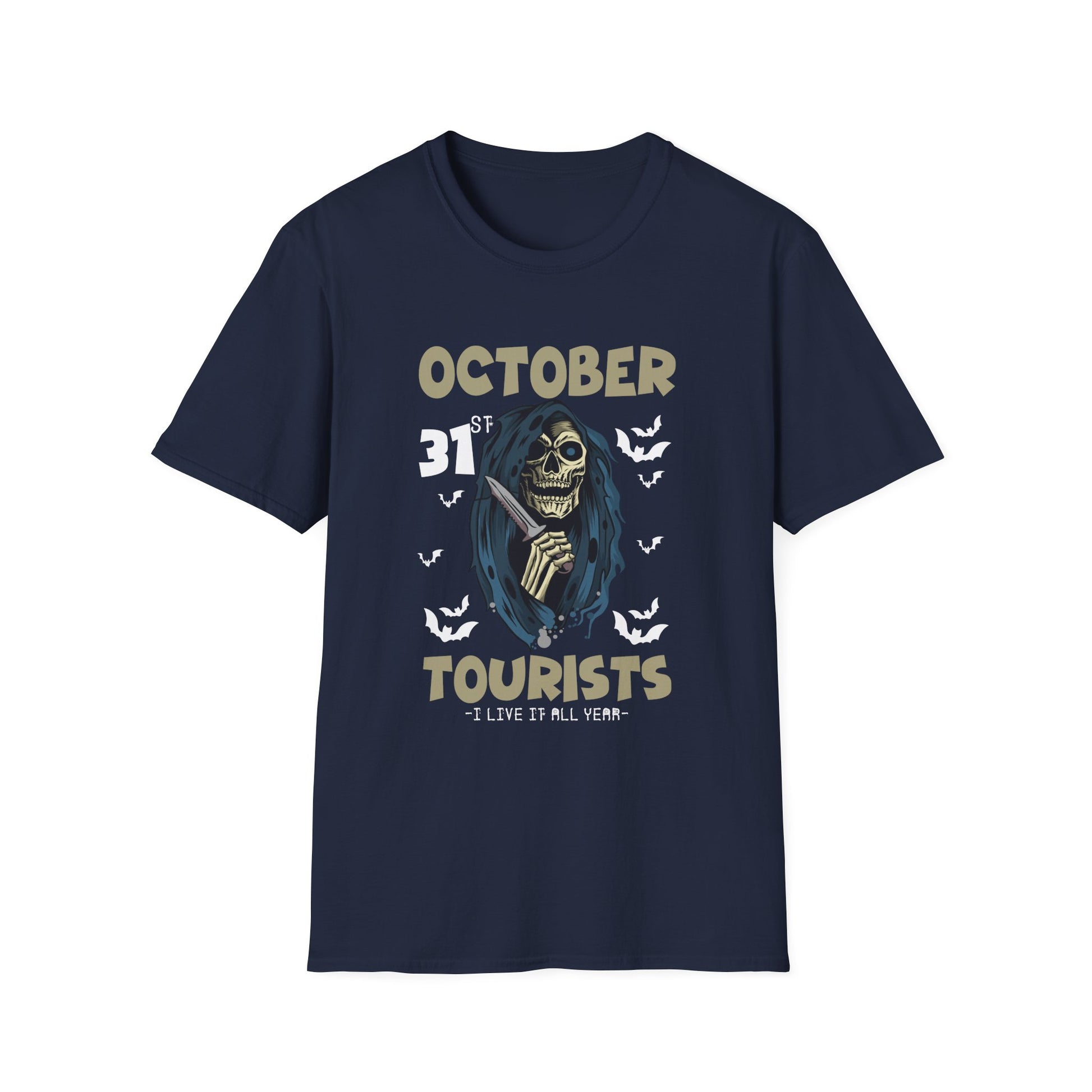 Halloween 'October Tourists' T-Shirt – Skull & Bats October 31 Graphic Tee