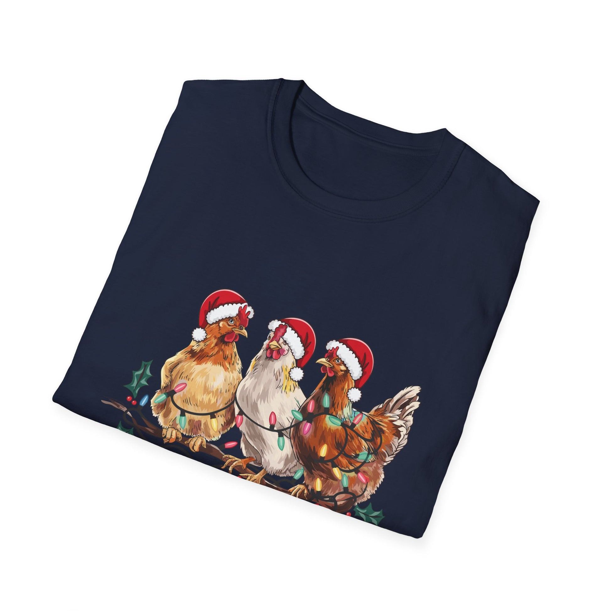 Christmas Chickens T-Shirt — Festive Hens in Santa Hats Holiday Tee