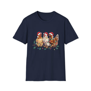 Christmas Chickens T-Shirt — Festive Hens in Santa Hats Holiday Tee