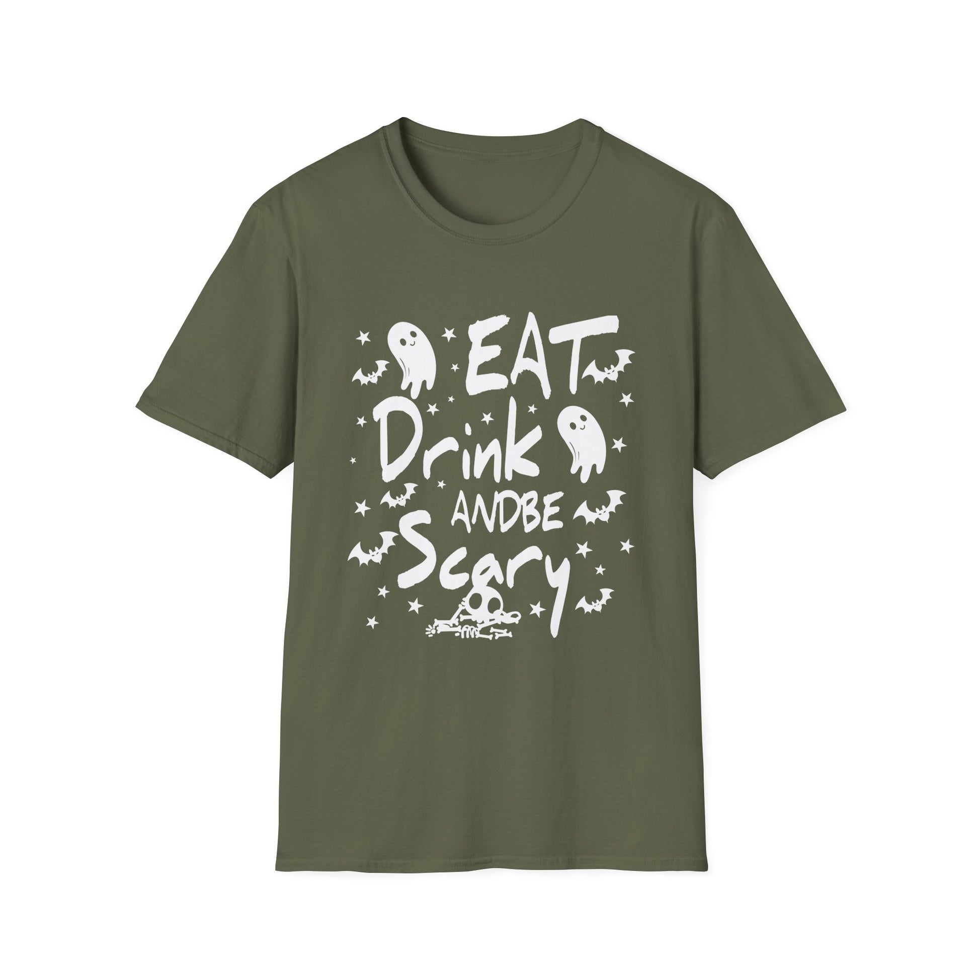 Halloween Ghost Tee - "Eat Drink and Be Scary" Funny Spooky Halloween T-Shirt