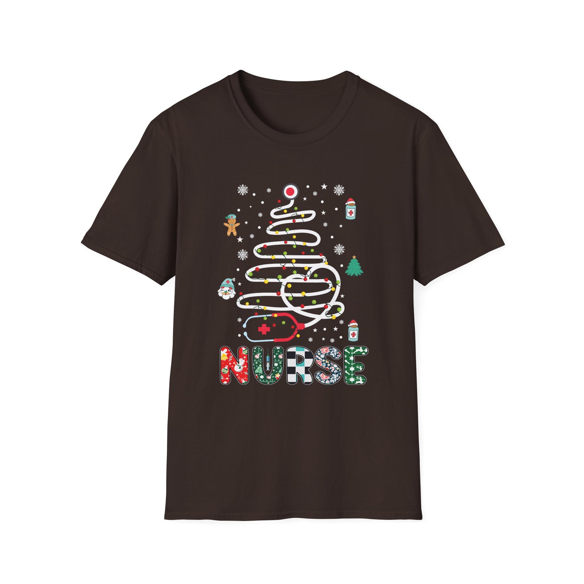 Nurse Christmas T-Shirt — Festive Holiday Tree & Medical Icons Tee