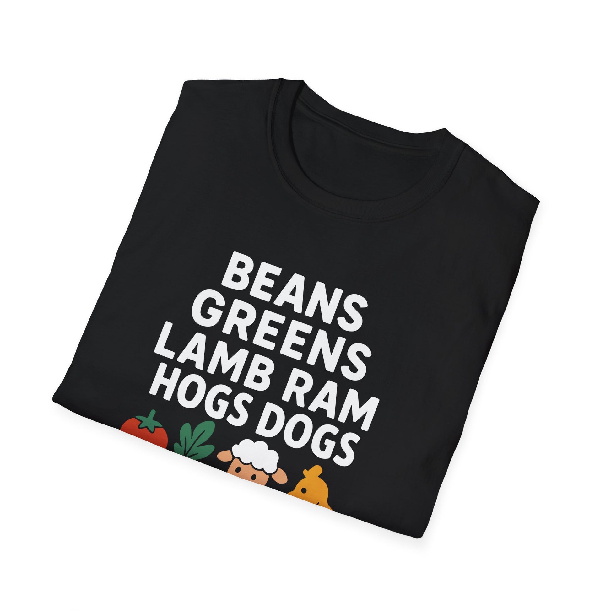 Farm Life T-Shirt — Beans Greens Lamb Ram Hogs Dogs Graphic Tee