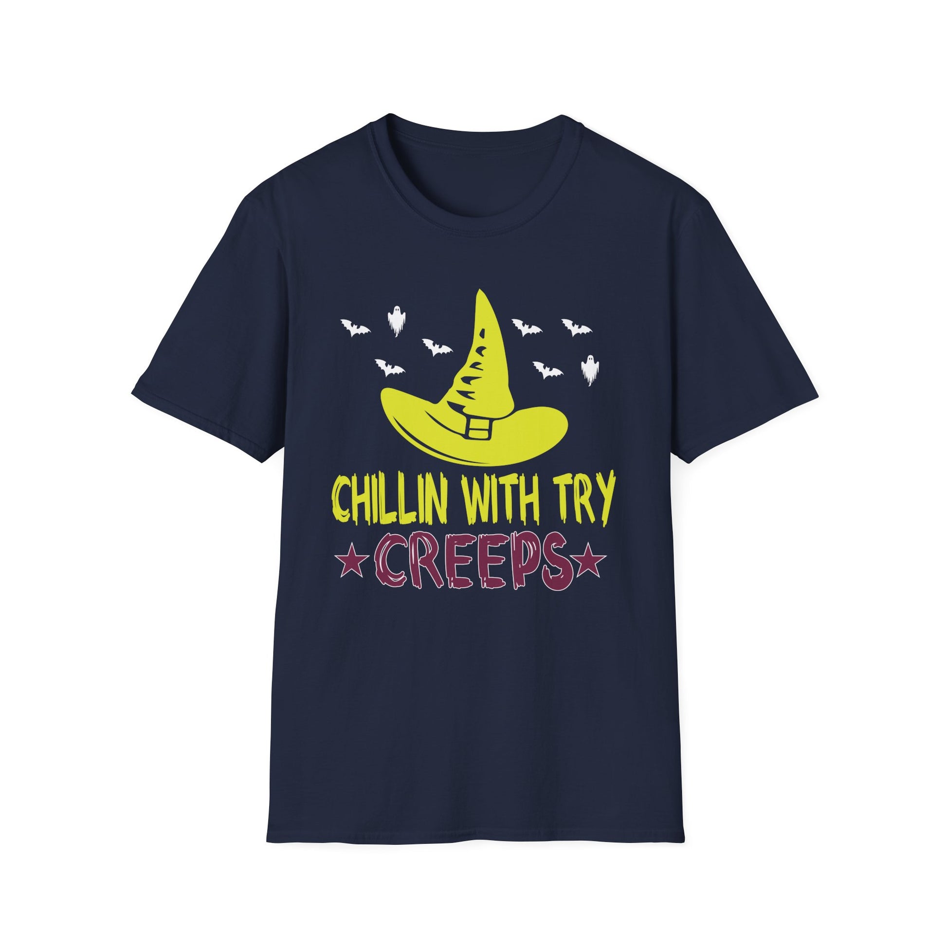 Halloween T-Shirt — "Chillin' With My Creeps" Witch Hat & Bats Graphic