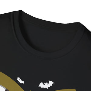 Scary Halloween Monster Face T-Shirt — Creepy Grinning Design with Spider Web