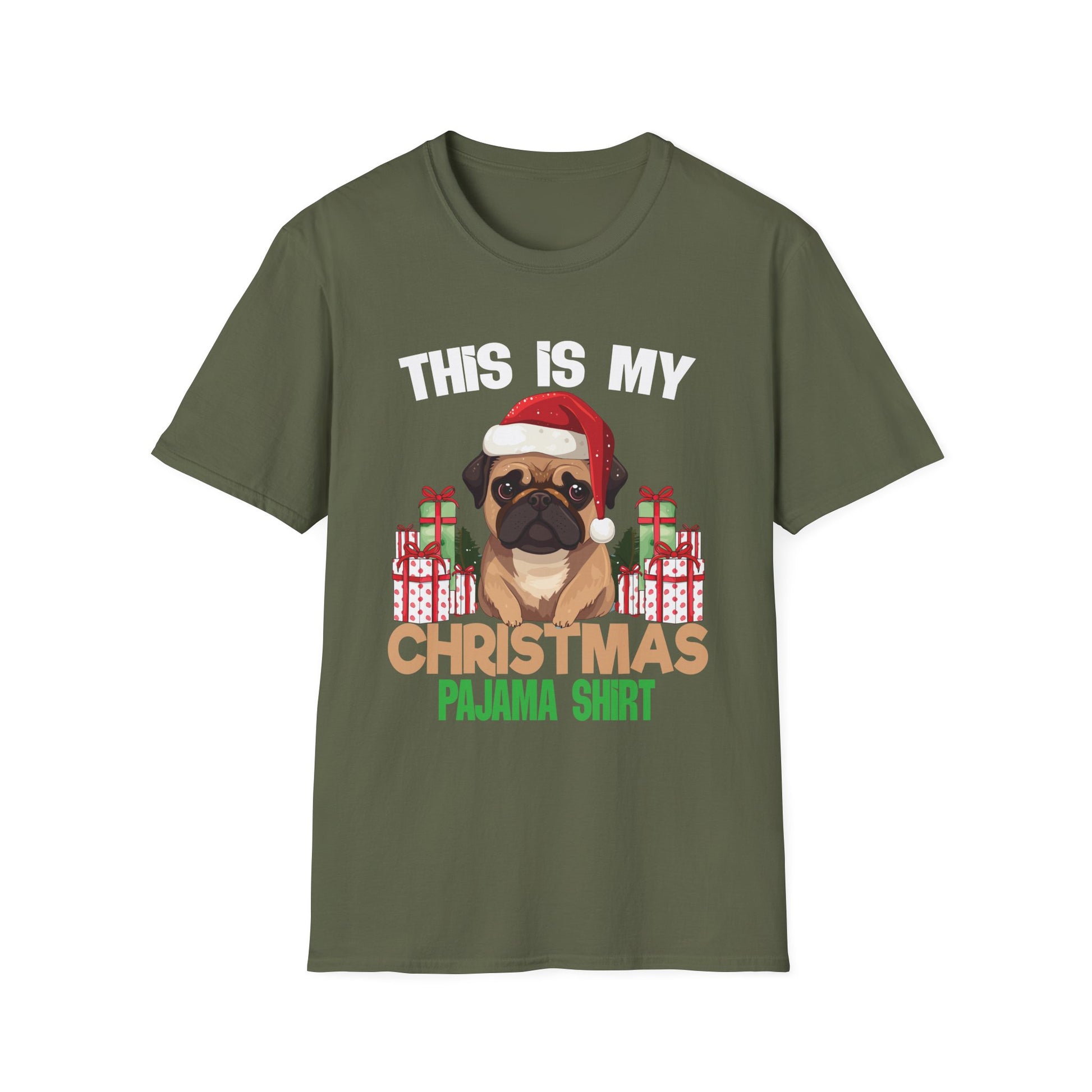 Christmas Pajama T‑Shirt — Cute Pug in Santa Hat Holiday Tee