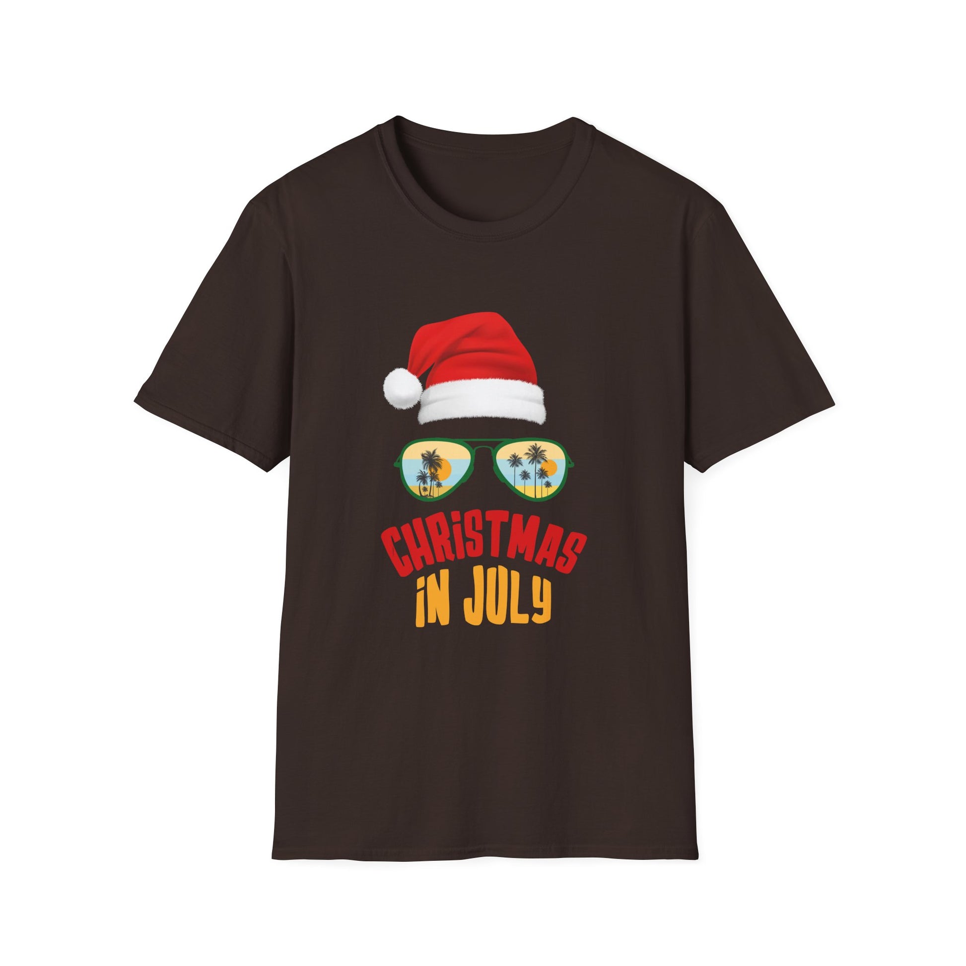 Christmas in July T-Shirt — Santa Hat Sunglasses Holiday Tee