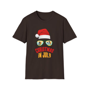 Christmas in July T-Shirt — Santa Hat Sunglasses Holiday Tee