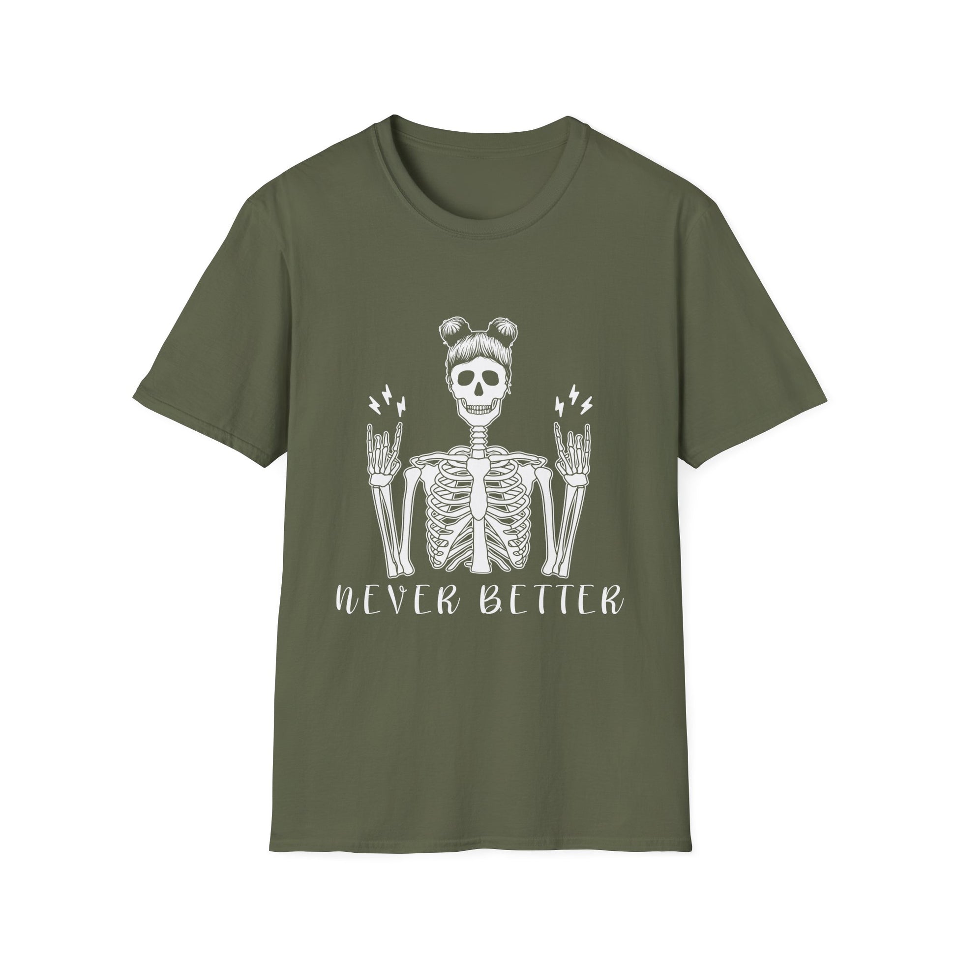 Skeleton "Never Better" Tee — Funny Halloween Skull Shirt