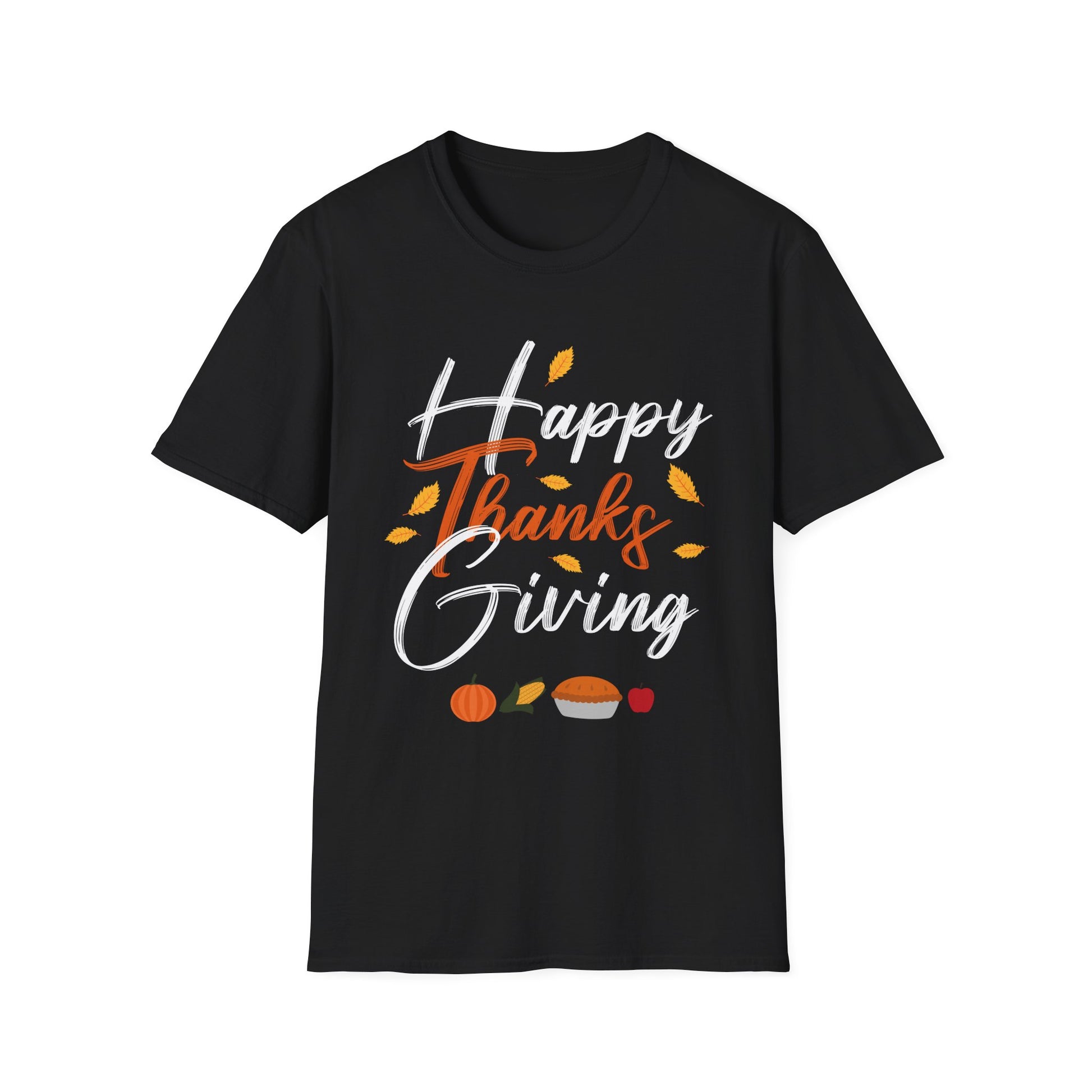 Thanksgiving T-Shirt — "Happy Thanks Giving" Fall Leaves & Pie Holiday Tee