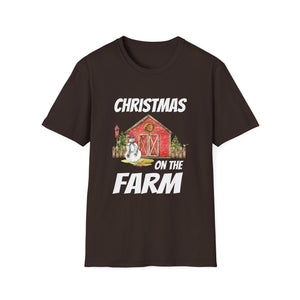 Christmas on the Farm T-Shirt — Holiday Barn & Snowman Farmhouse Tee
