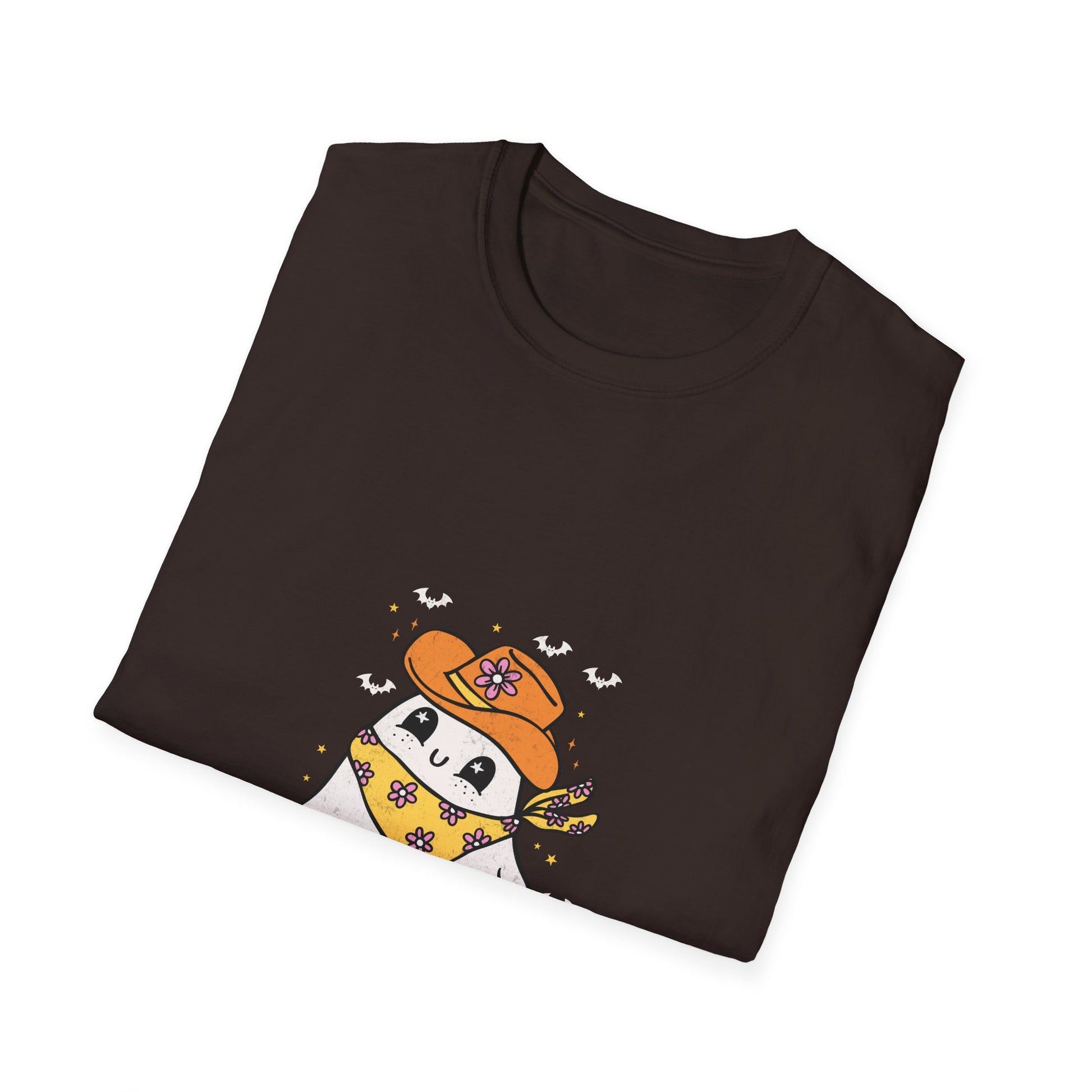 Cute Ghost in Cowboy Hat T-Shirt — Western Halloween Graphic Tee