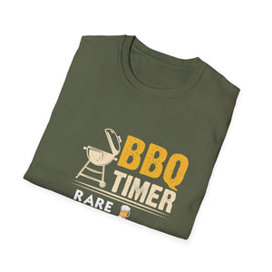BBQ Timer T-Shirt – Funny Grilling Shirt with Beer Icons (Rare, Medium, Well Done, Order Pizza)
