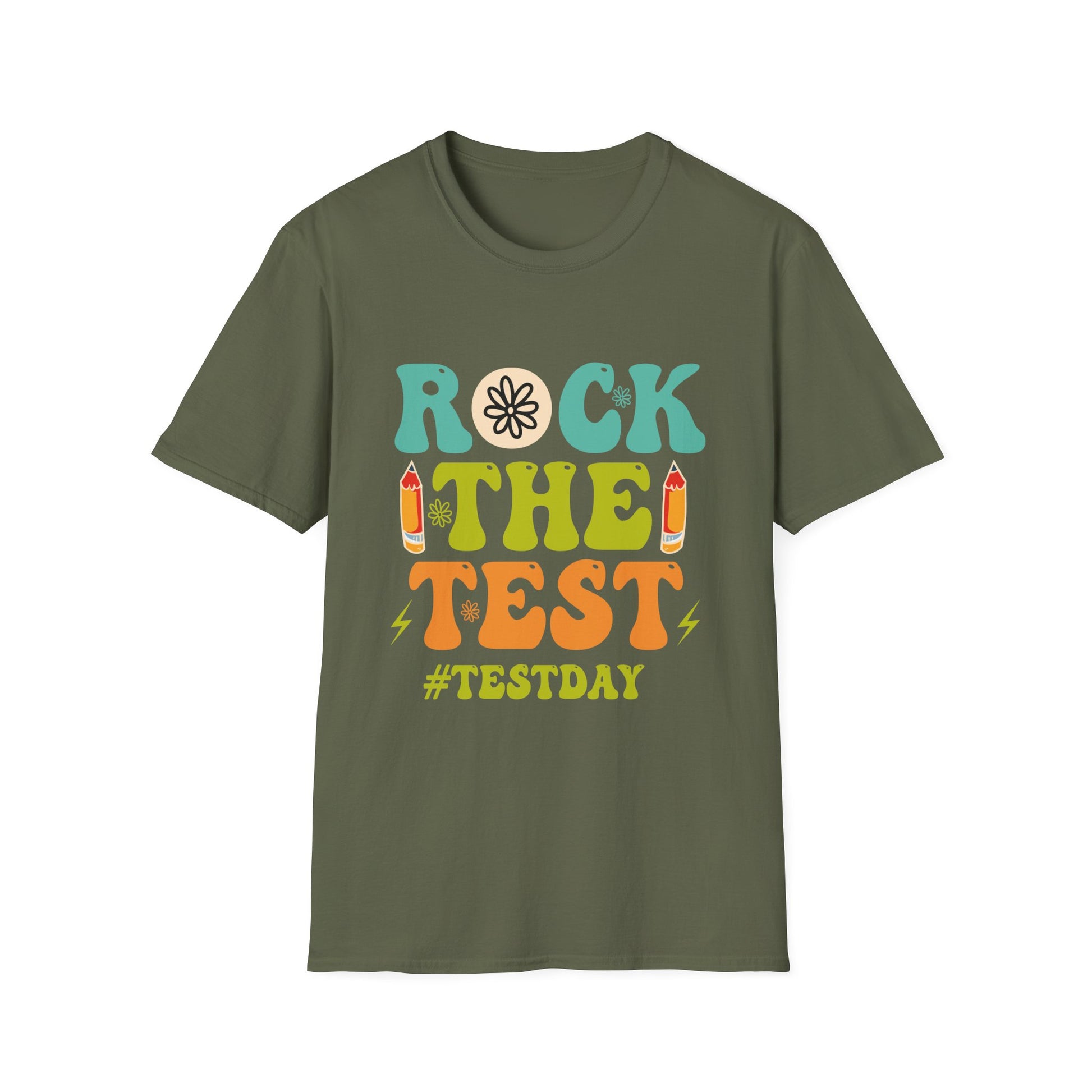 T-Shirt — "Rock the Test #TestDay" Retro Pencil Study Shirt