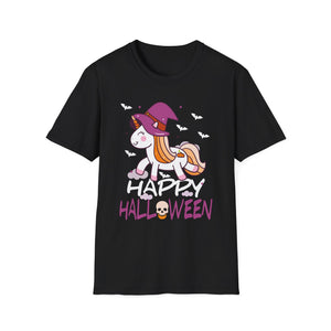 Happy Halloween Unicorn T-Shirt — Cute Witch Hat Unicorn with Bats & Skull