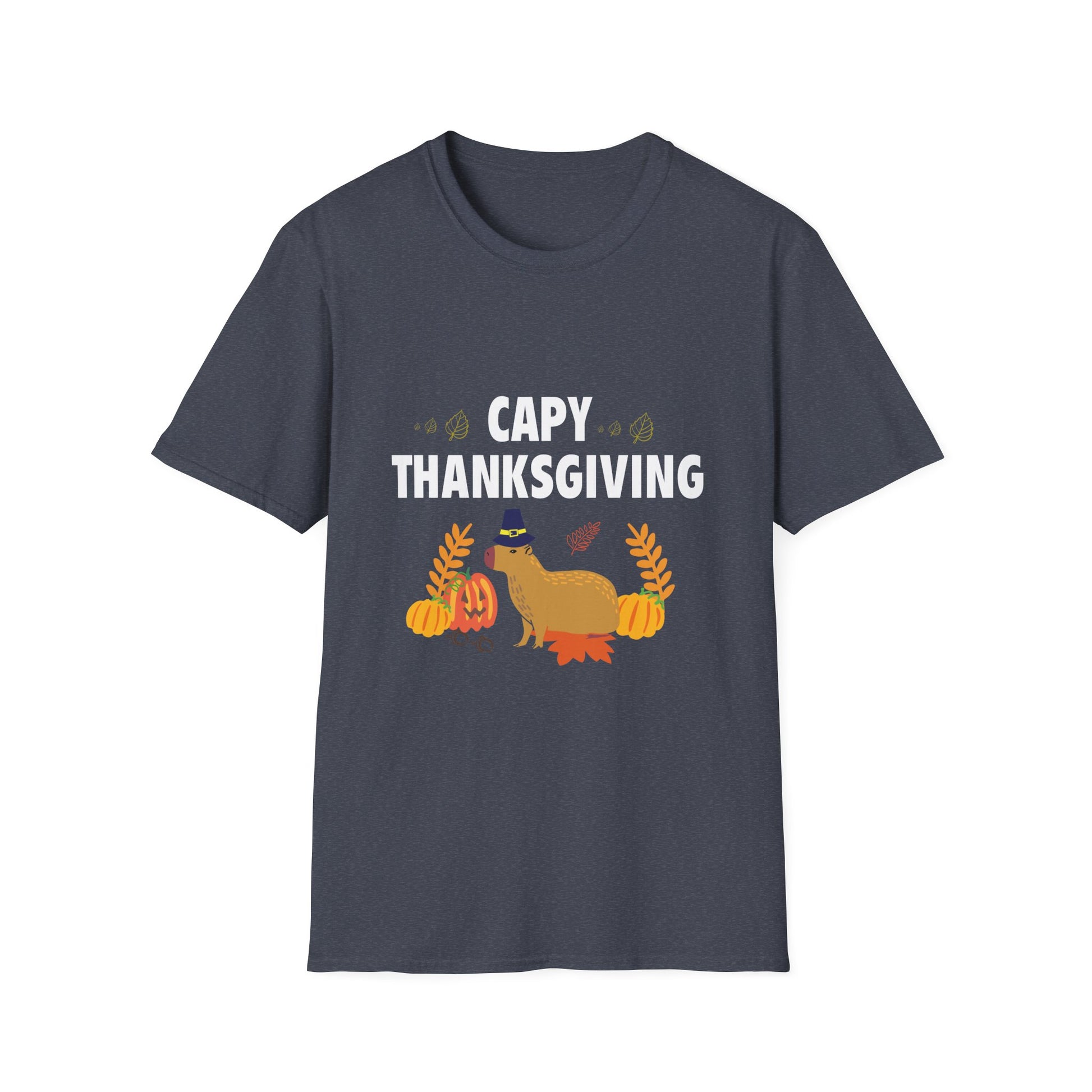 Capy Thanksgiving Cute Capybara Thanksgiving Shirt with Pumpkins & Leaves  Unisex T-Shirt