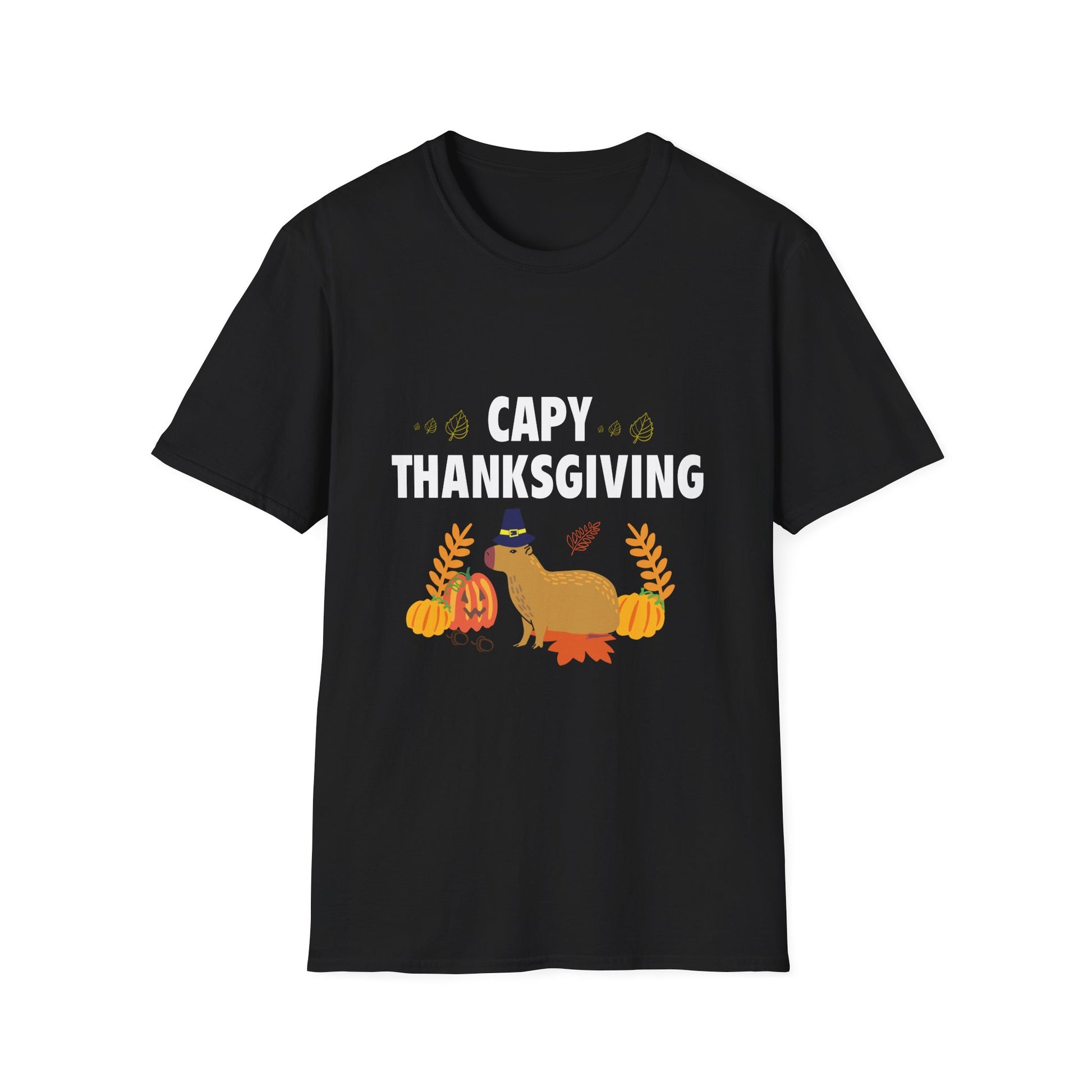 Capy Thanksgiving Cute Capybara Thanksgiving Shirt with Pumpkins & Leaves  Unisex T-Shirt