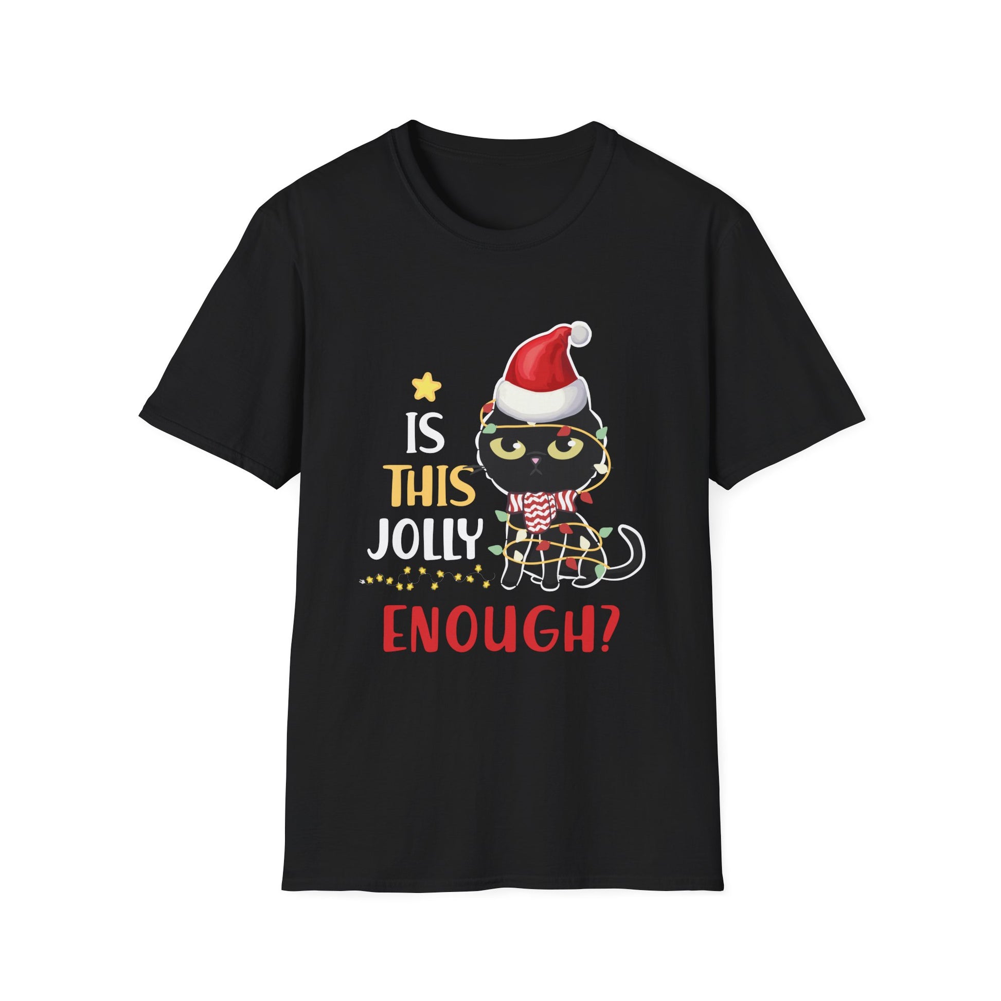 Is This Jolly Enough Black Cat Merry Christmas Tree Lights T-Shirt