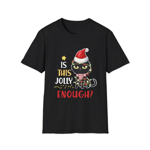 Is This Jolly Enough Black Cat Merry Christmas Tree Lights T-Shirt