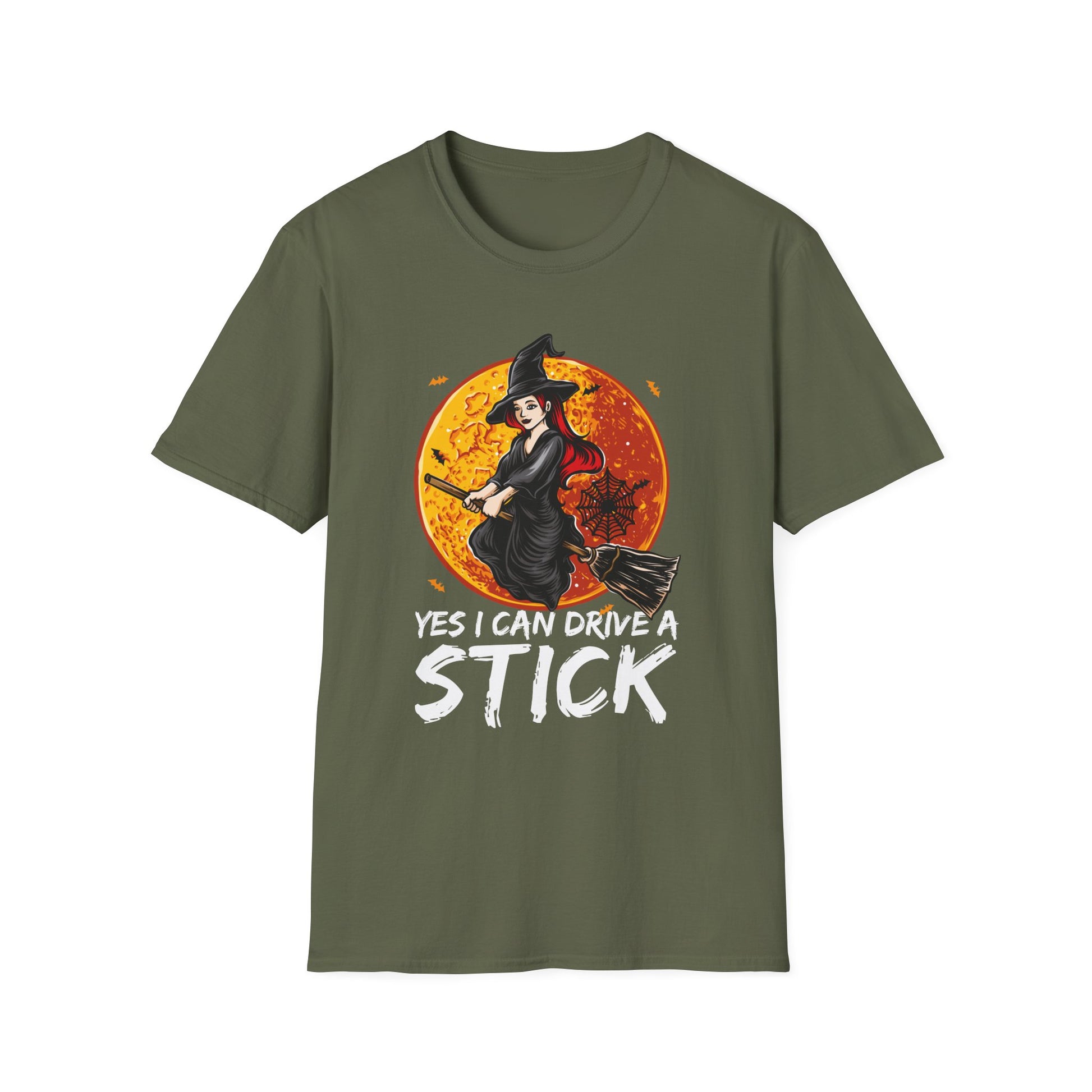 Witch Flying Broom T-Shirt – “Yes I Can Drive A Stick” Halloween Tee