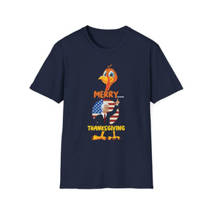 Thanksgiving Turkey T-Shirt — 'Merry Thanksgiving' Patriotic Turkey Graphic  Unisex T-Shirt