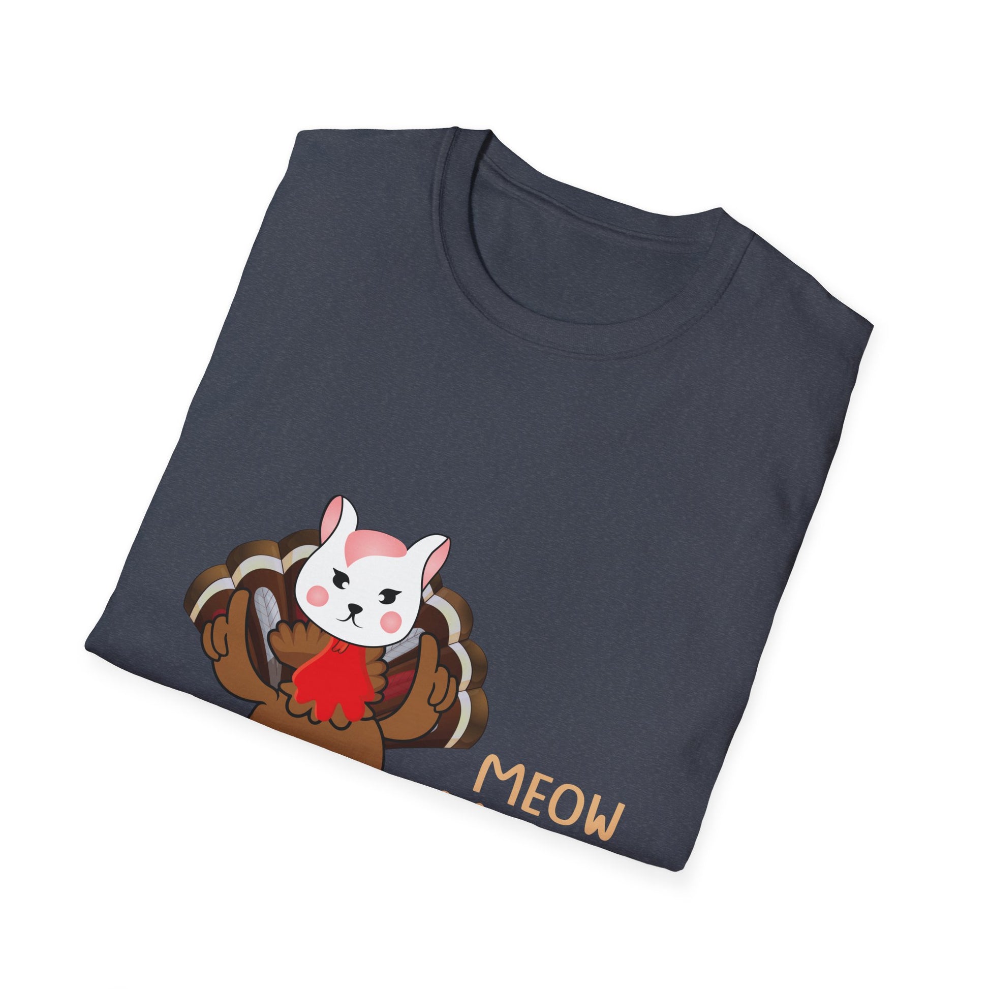 Meow Meow Meow Cat-Turkey Thanksgiving T-Shirt — Cute Cat Dressed as Turkey Holiday Tee  Unisex T-Shirt