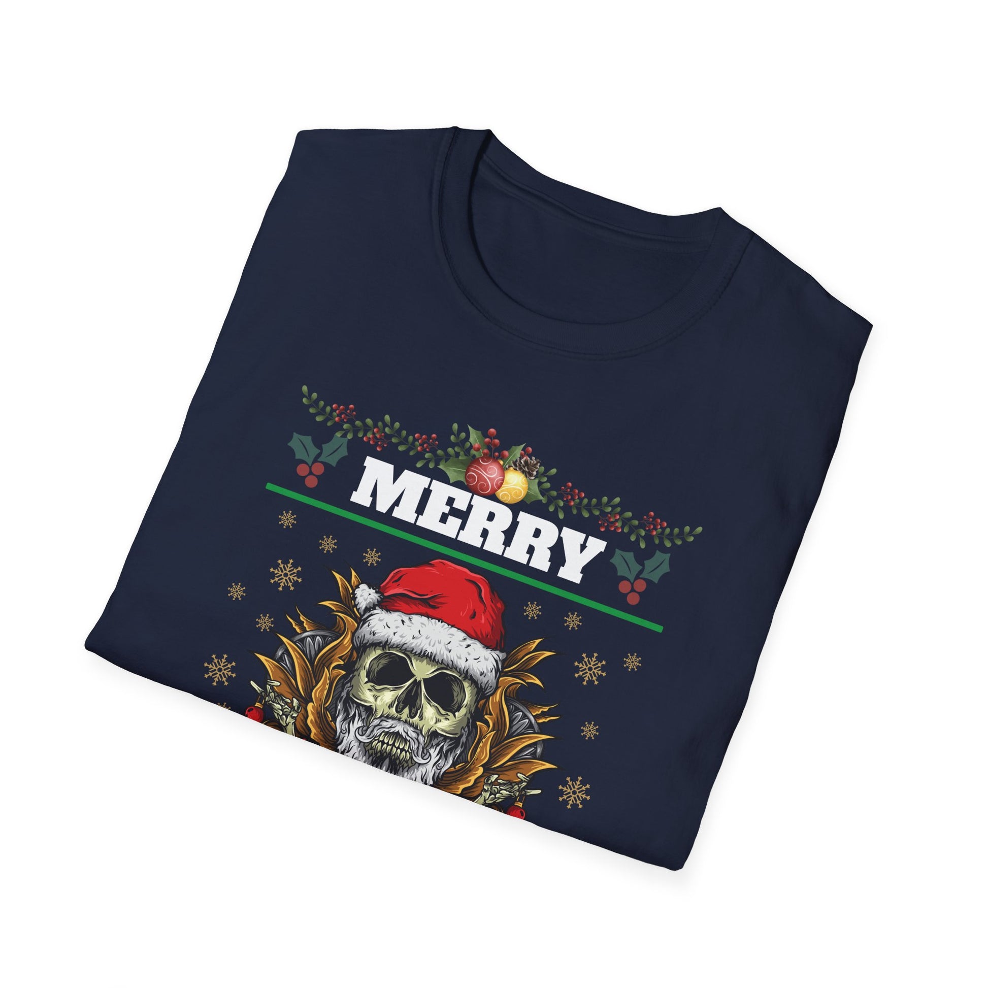 Merry Christmas Skull T-Shirt — Santa Skull Holiday Tee