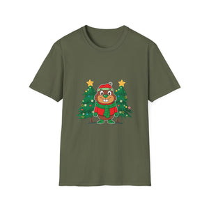 Christmas Groundhog T-Shirt — Cute Festive Groundhog in Scarf with Decorated Trees