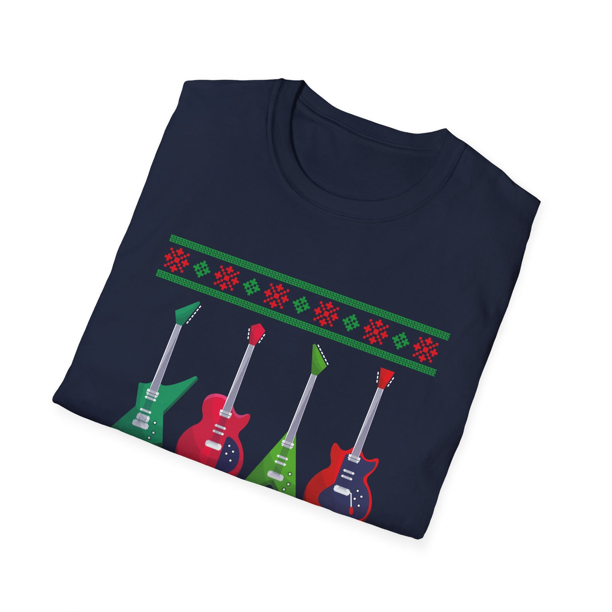 Electric Guitar Christmas T-Shirt — Holiday Ugly Sweater Style for Musicians
