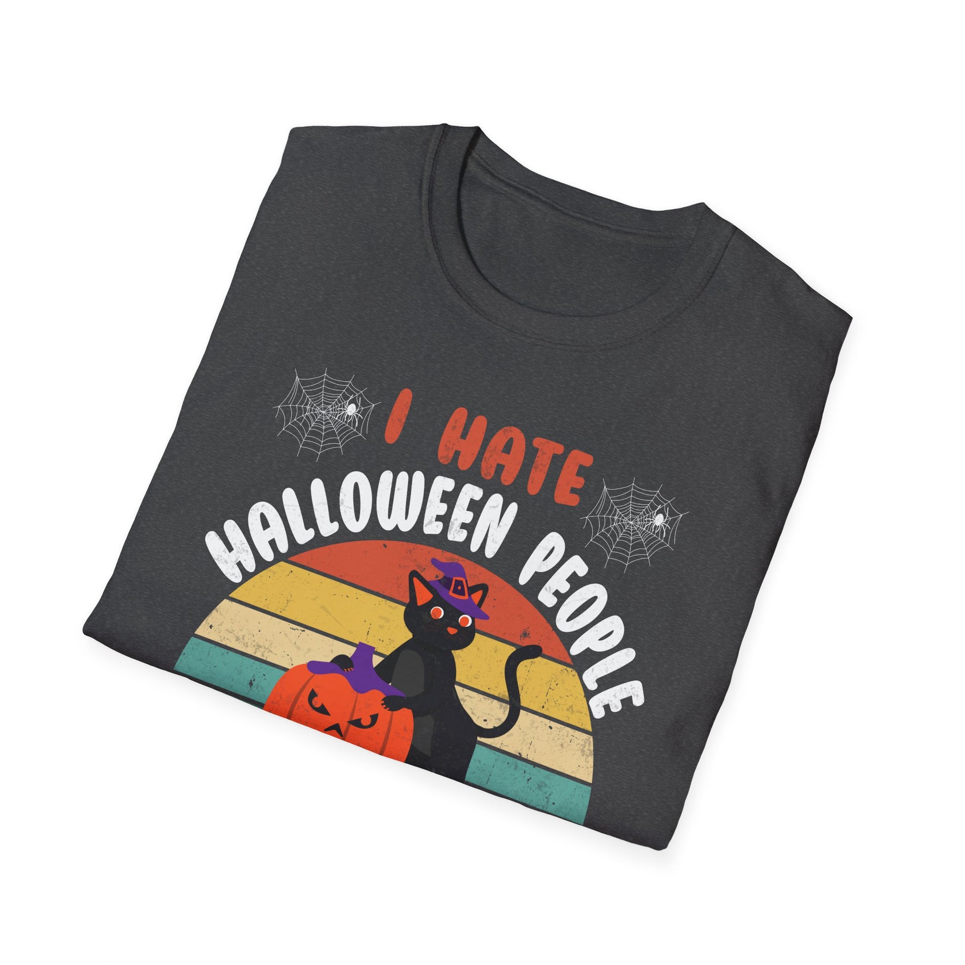 Halloween Cat T-Shirt — "I Hate Halloween People and Halloween and People" Funny Retro Tee