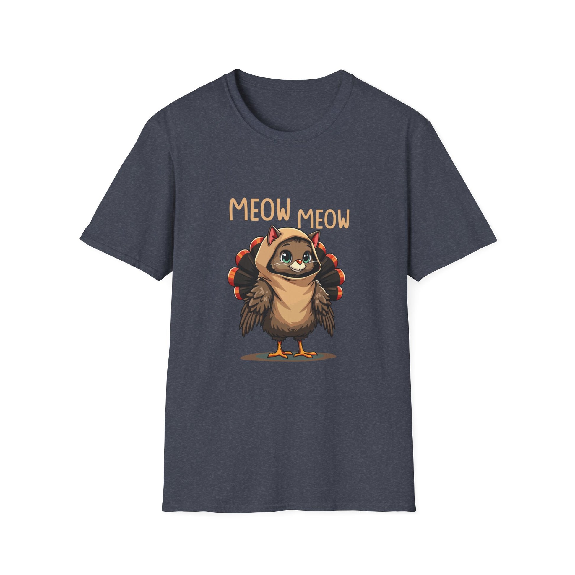 Meow Meow Turkey Cat T‑Shirt — Cute Cartoon Cat Dressed as Turkey, Thanksgiving Tee  Unisex T-Shirt