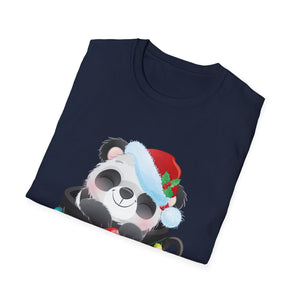 Christmas Panda Tee — Cute Panda in Santa Hat with Holiday Lights