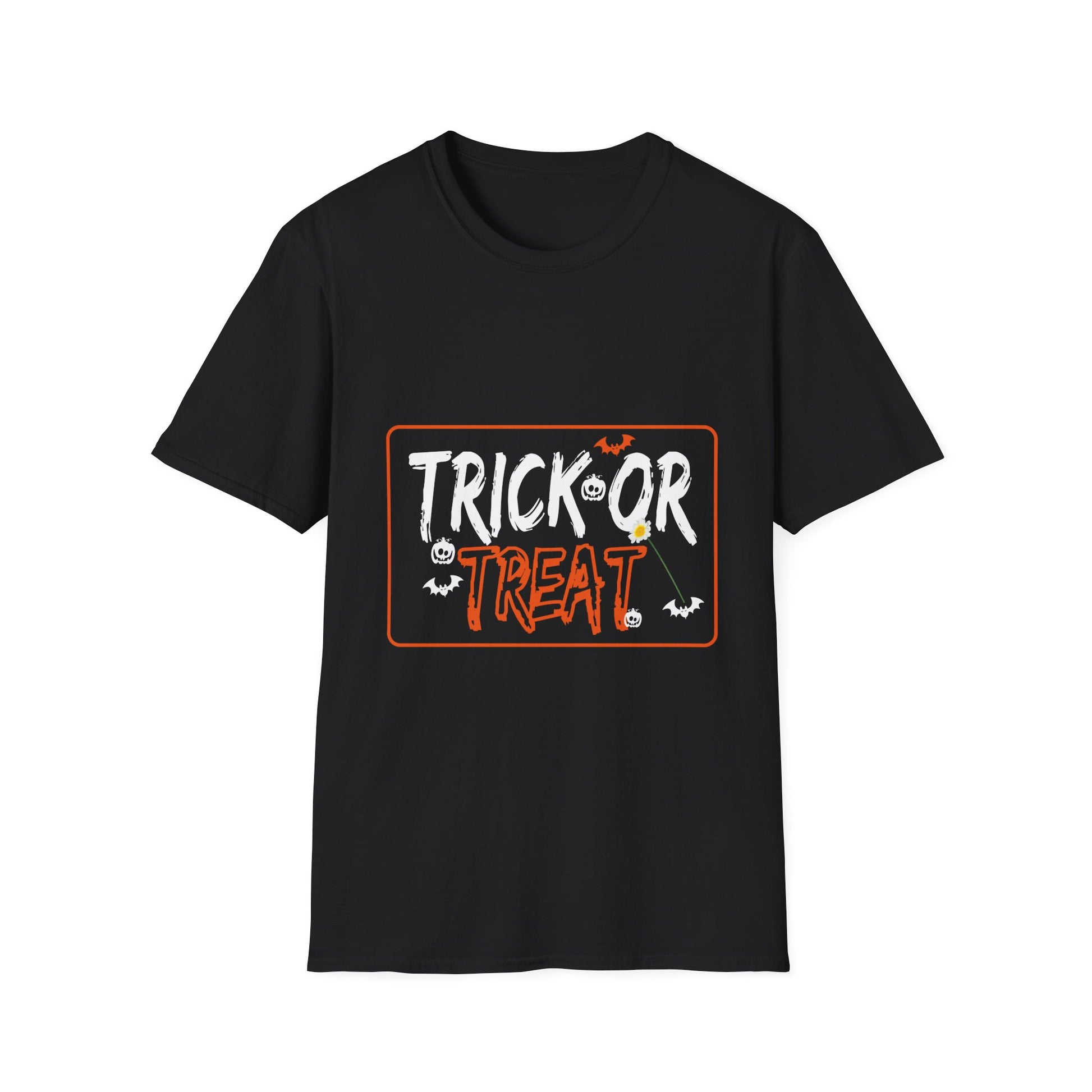 Trick Or Treat T-Shirt — Halloween Graphic Tee with Bats & Spooky Lettering