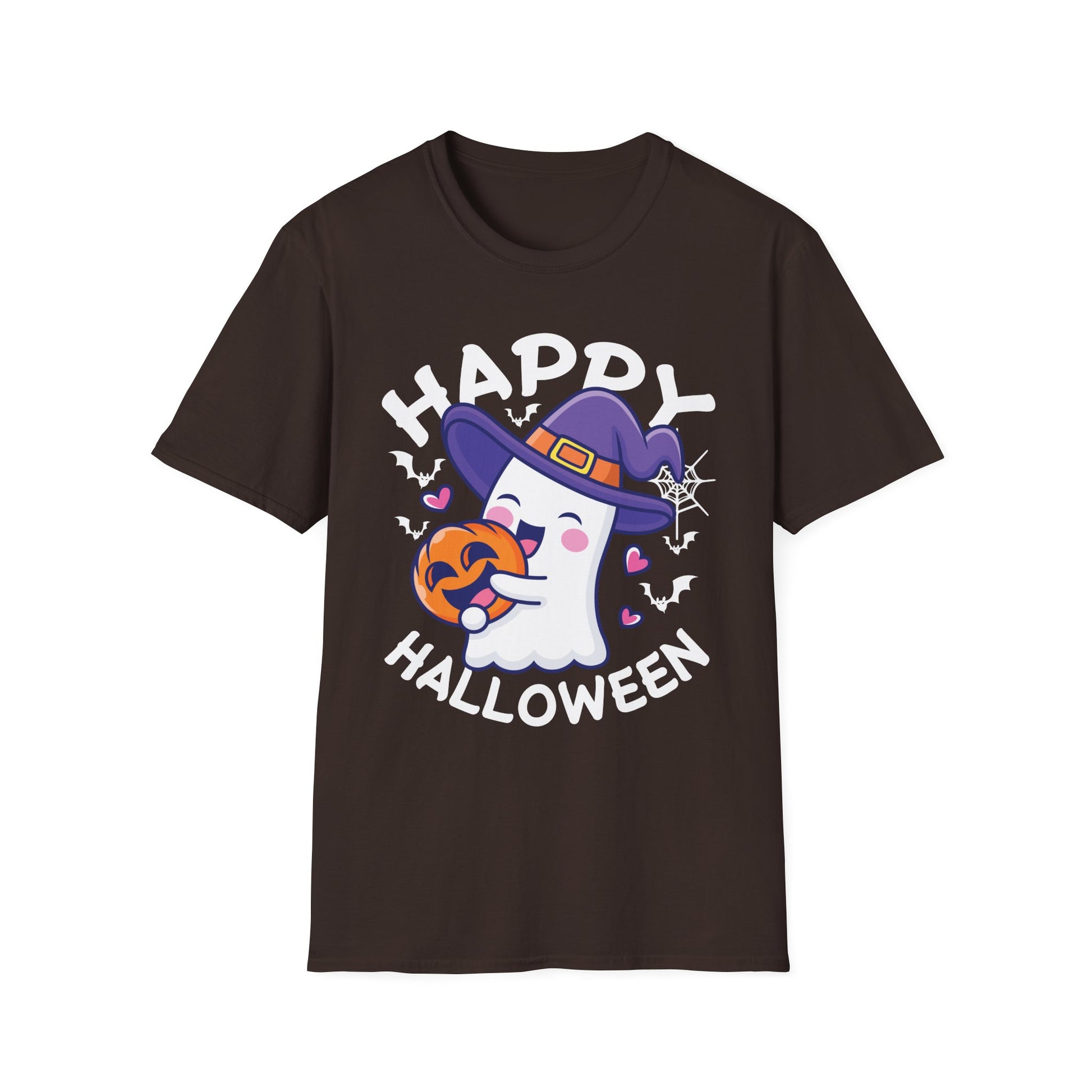 Happy Halloween Ghost T‑Shirt — Cute Witch Hat & Jack‑O’Lantern Graphic