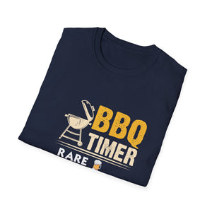 BBQ Timer T-Shirt – Funny Grilling Shirt with Beer Icons (Rare, Medium, Well Done, Order Pizza)