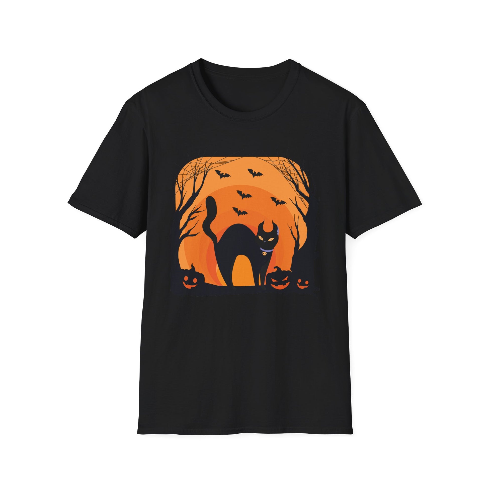 Halloween Black Cat T-Shirt — Spooky Pumpkin & Bats Tee