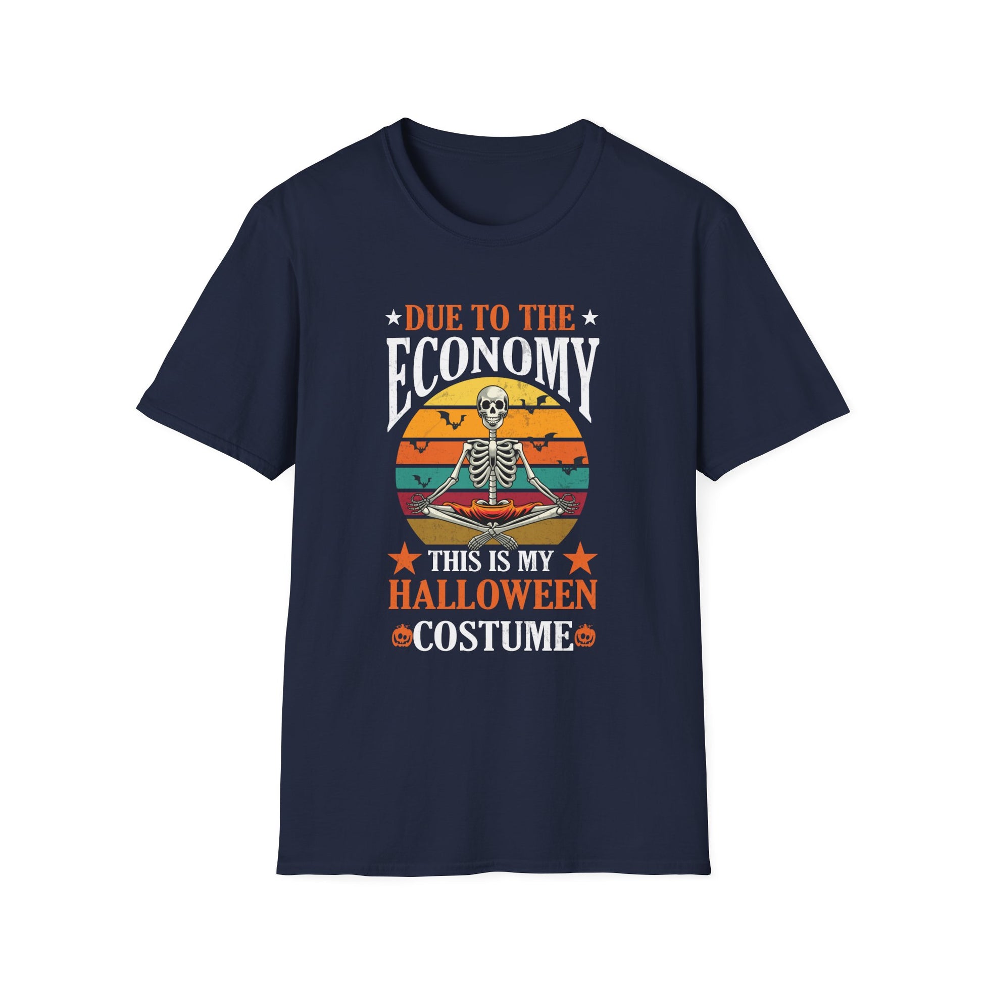 Halloween T-Shirt — "Due to the Economy This Is My Halloween Costume" Skeleton Retro Tee