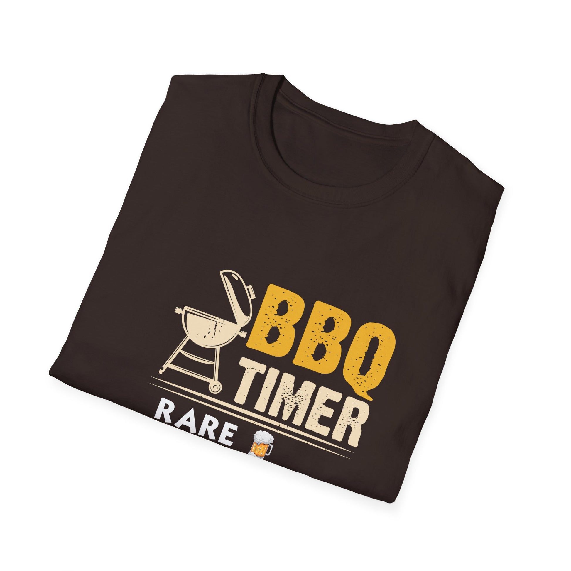 BBQ Timer T-Shirt – Funny Grilling Shirt with Beer Icons (Rare, Medium, Well Done, Order Pizza)