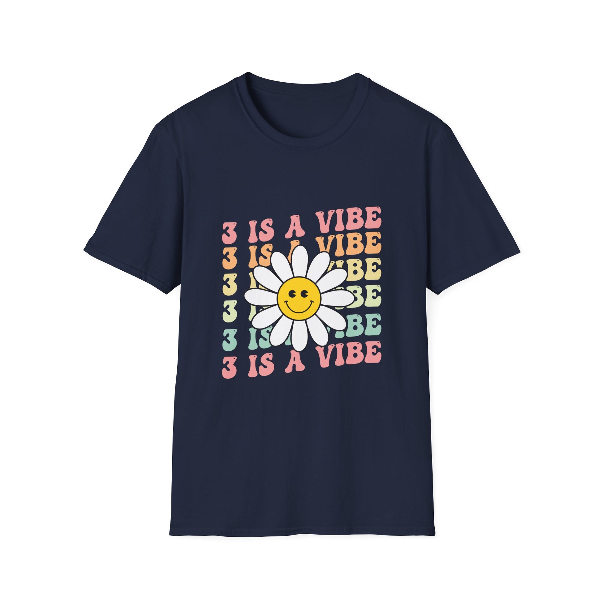 T‑Shirt — "3 Is A Vibe" Retro Daisy Graphic Tee