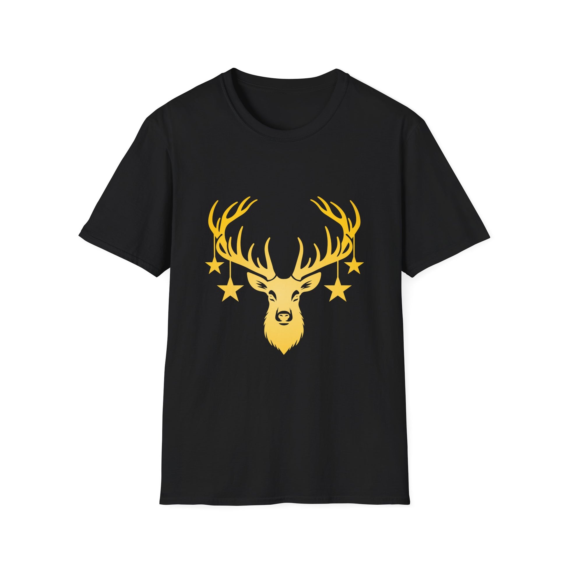 Deer Head Tee — Golden Stag Antlers with Hanging Stars Shirt