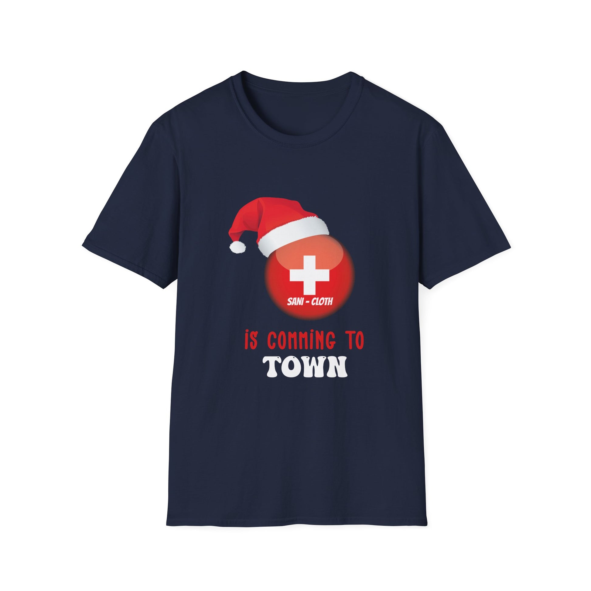 T-Shirt — Santa Bandage Ball "Is Coming to Town" Christmas Medical Nurse Tee