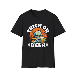 Trick or Beer T-Shirt — Halloween Skull Drinking Beer Graphic Tee