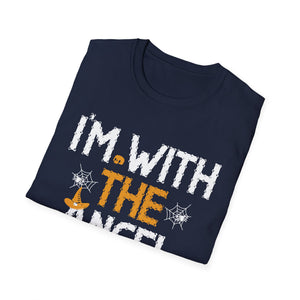 I'm With The Angel Halloween T-Shirt — Funny Witch & Angel Broom Tee