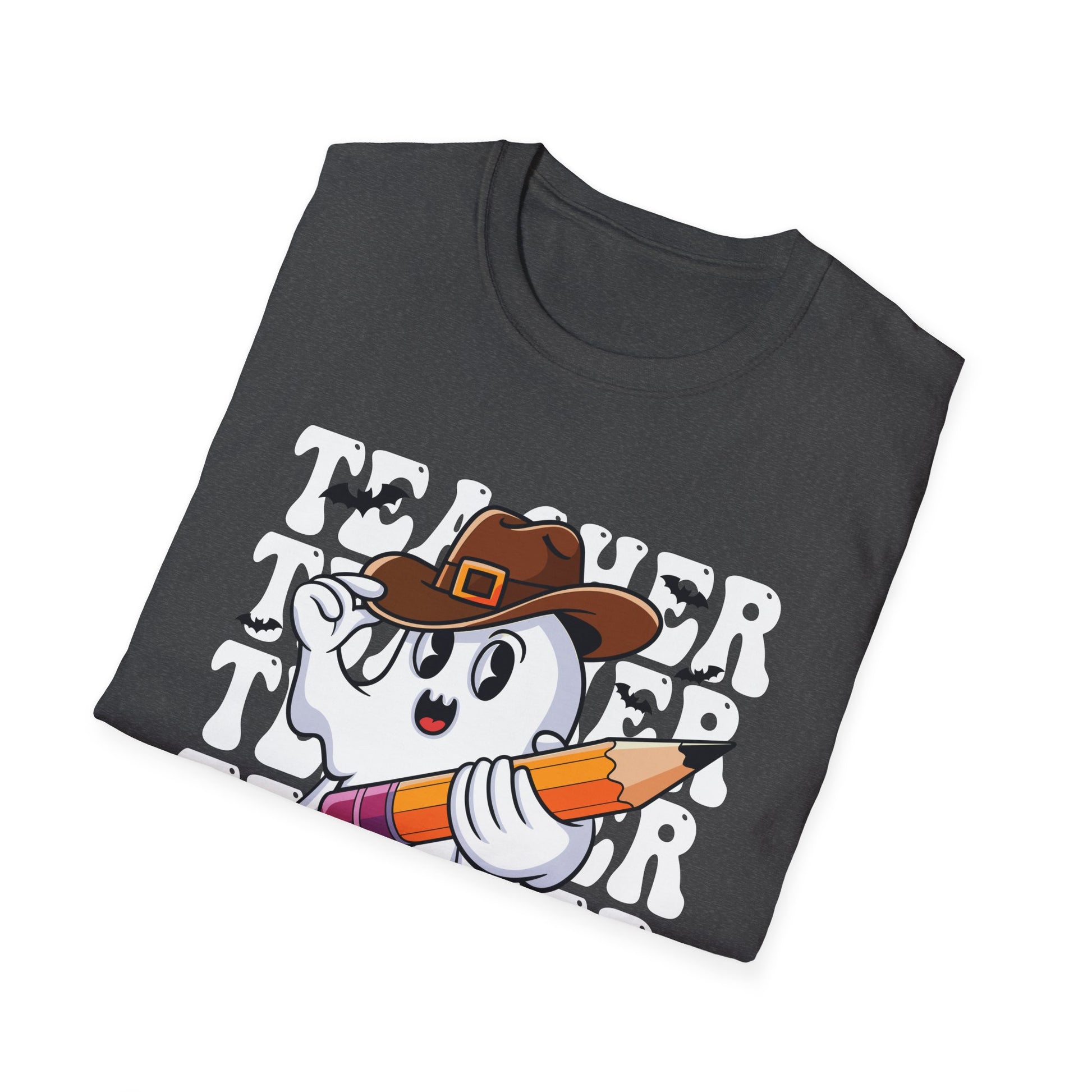 Teacher Ghost Thanksgiving T-Shirt — Cute Pilgrim Ghost Holding Pencil Tee for Educators