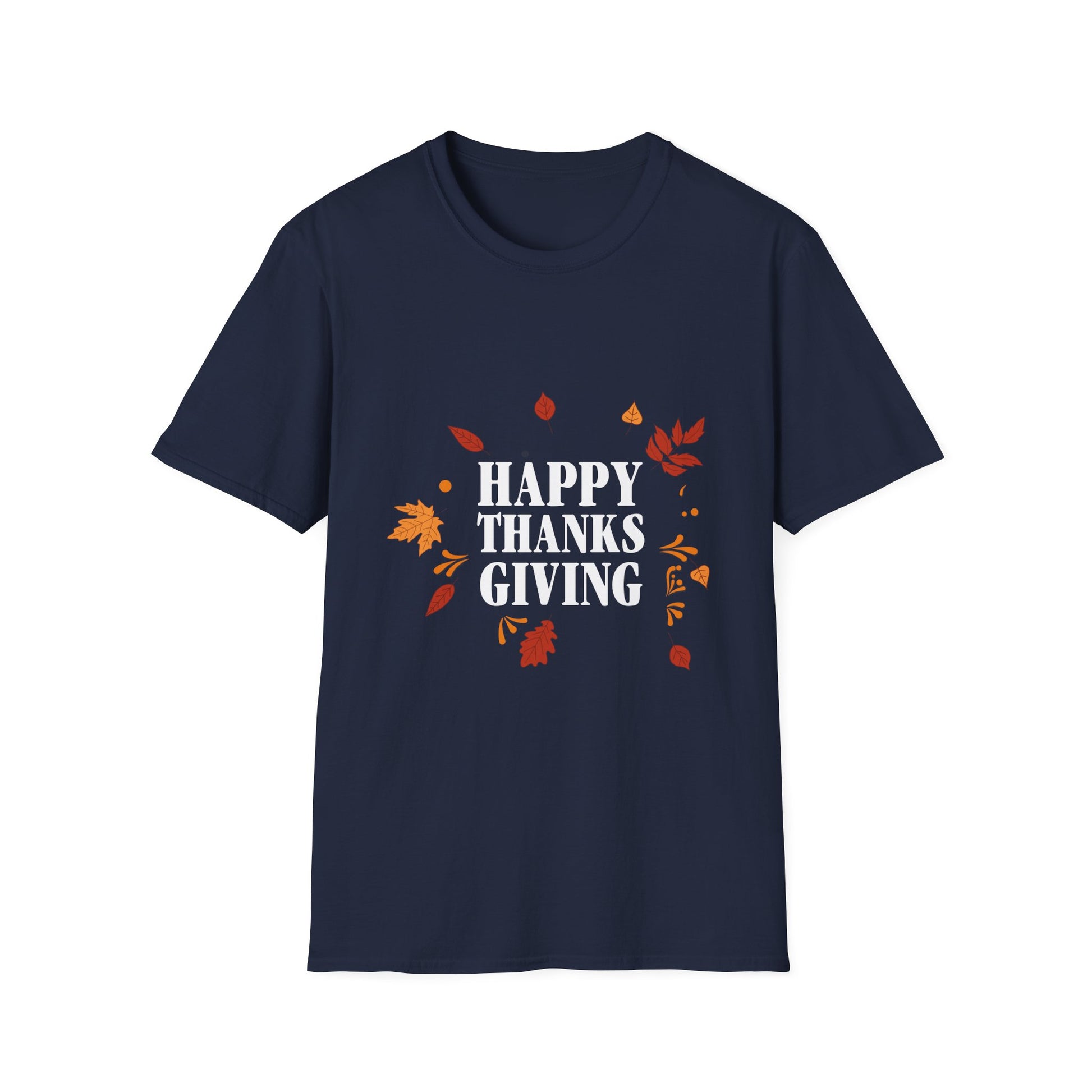 Thanksgiving T-Shirt — "Happy Thanks Giving" Fall Leaves Holiday Tee  Unisex T-Shirt