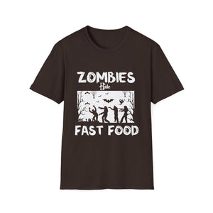 Zombies hate fast food Halloween Fan Funny Halloween T-Shirt-productor-mockup