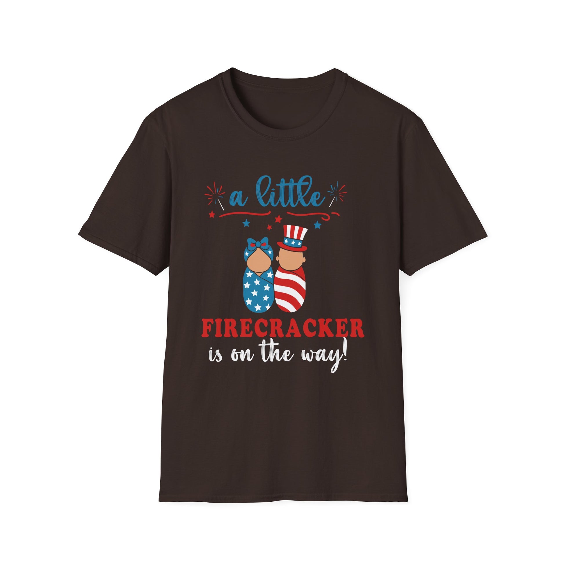 Baby Shower T-Shirt – “A Little Firecracker Is On The Way” Patriotic 4th of July Pregnancy Tee
