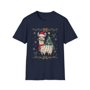 Christmas Llama T-Shirt — Festive Holiday Alpaca with Lights & Tree