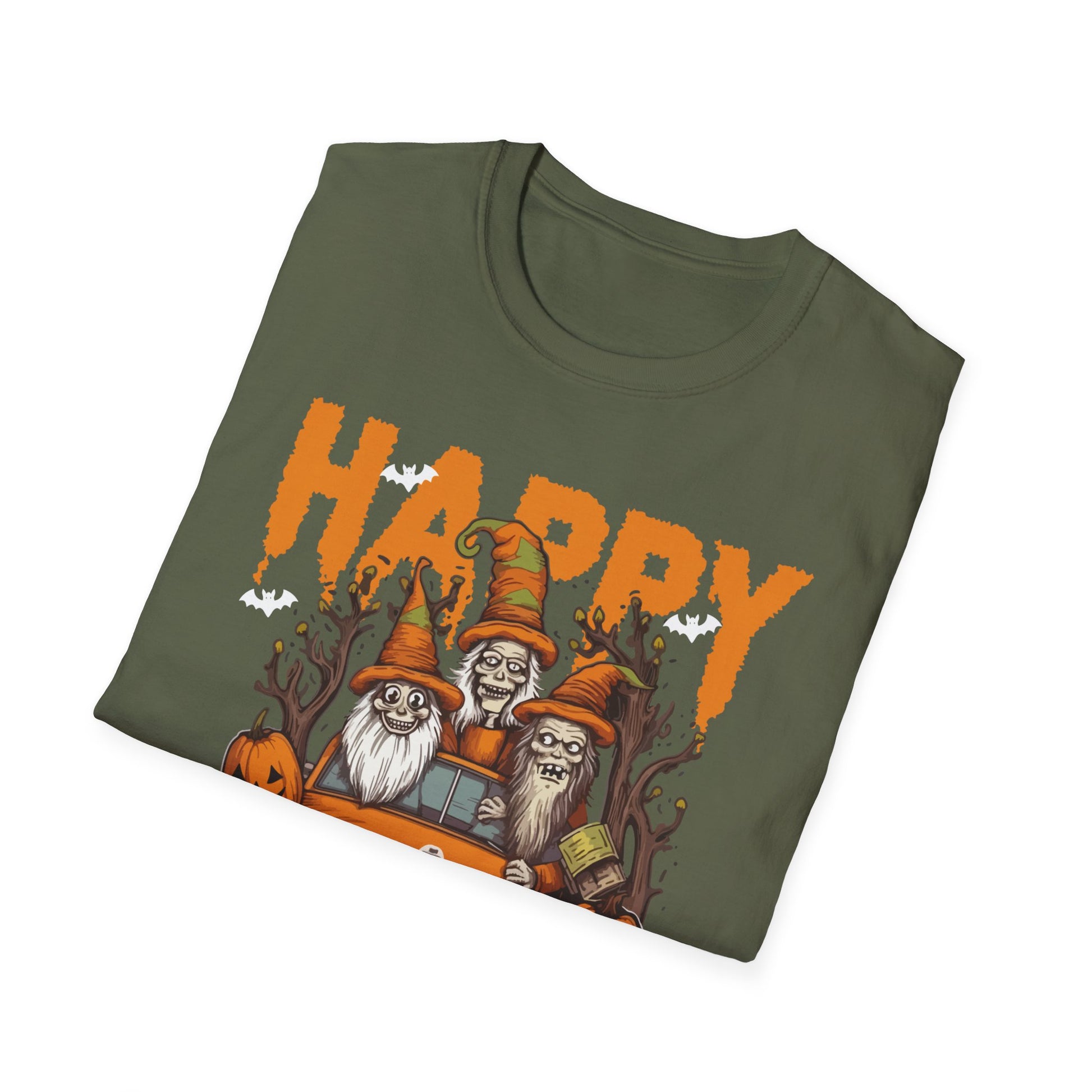 Gnomes Halloween Greeting Holiday Pumpkin Creepy Halloween Tee Unisex Softstyle T-Shirt