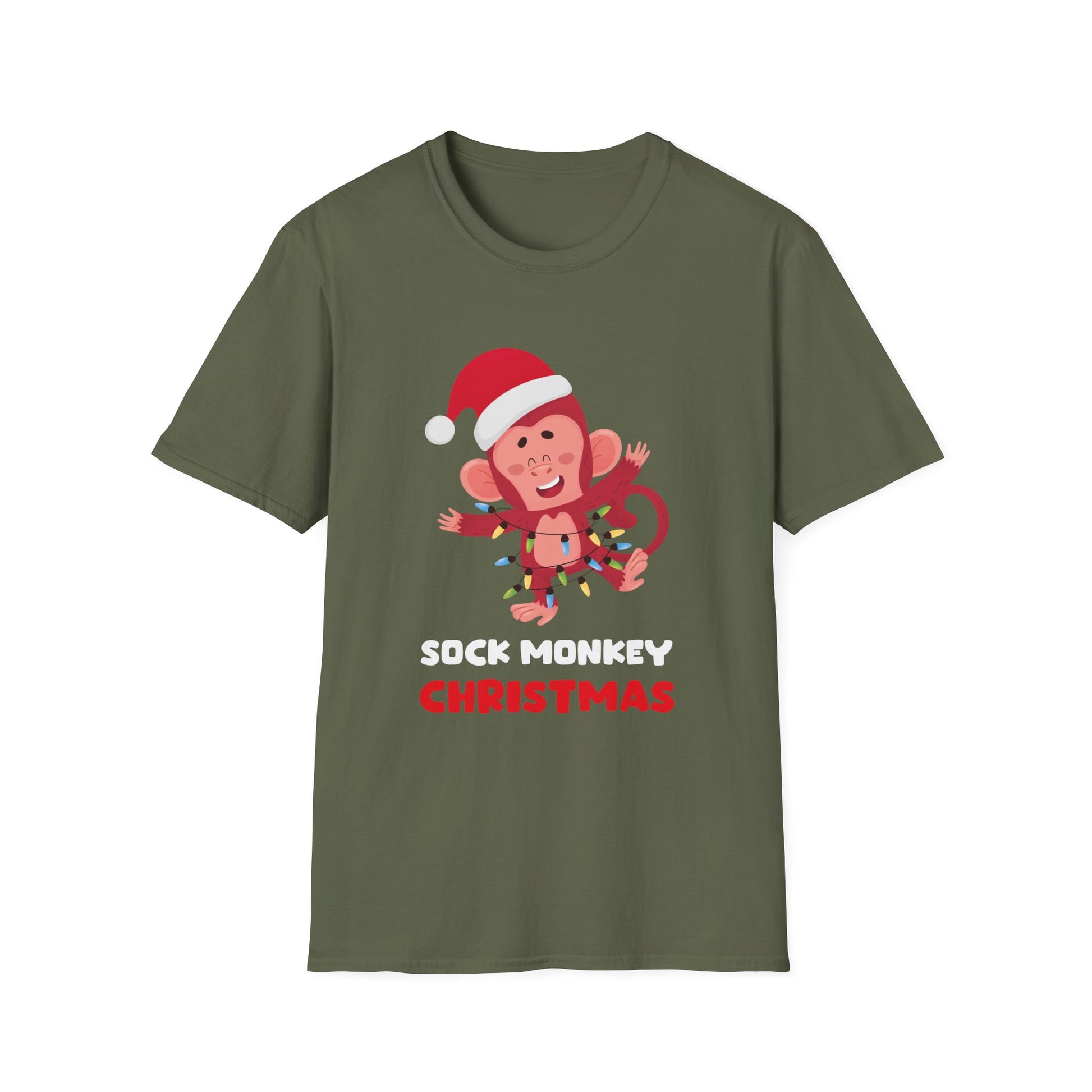 Christmas Sock Monkey T-Shirt — Cute Santa Monkey Holiday Tee